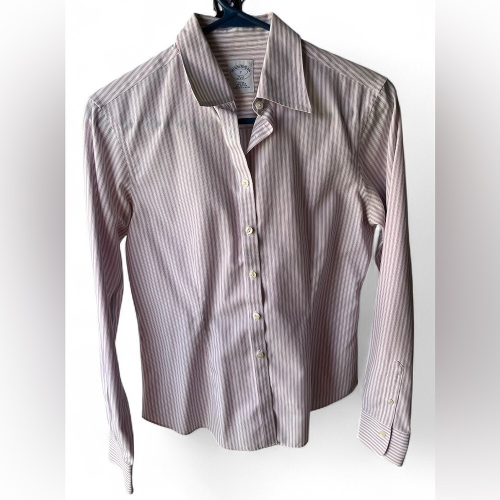 Brooks Brothers Pink and White Striped Button Down Long Sleeve Shirt Size 2